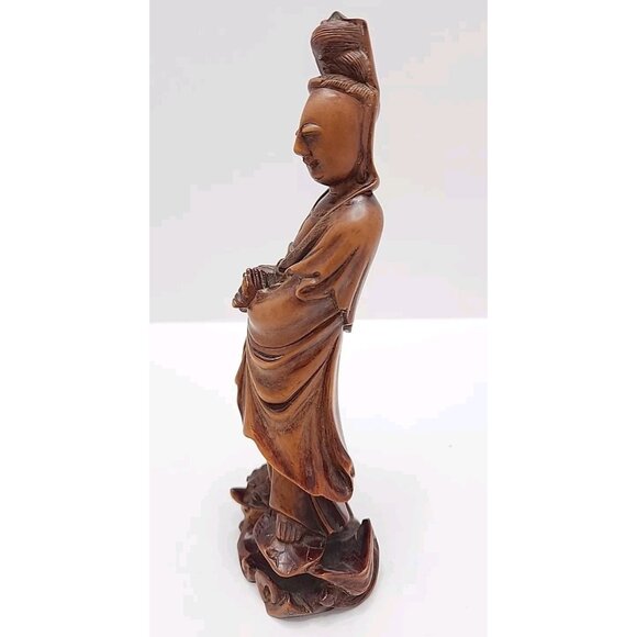 Vintage Hand Carved Wood Chinese Lady Figure Statue 8" Tall - Picture 2 of 8